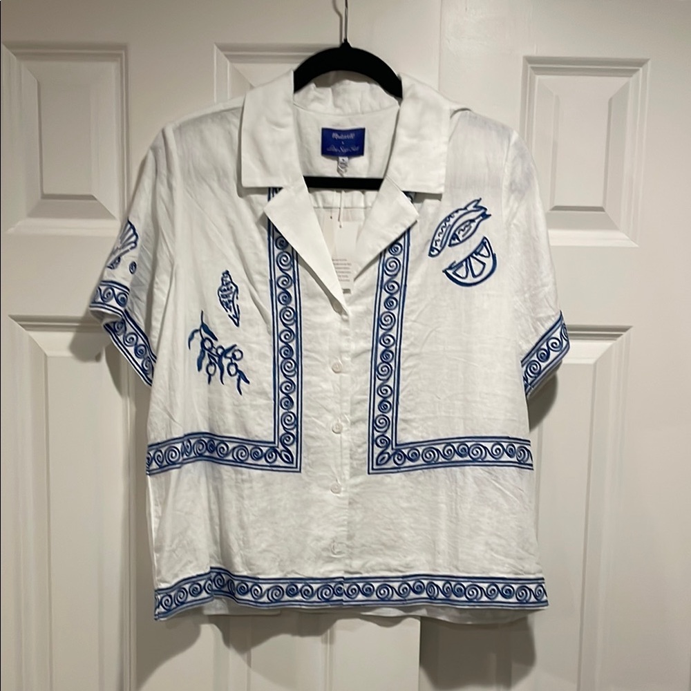 White and Blue Embroidered Women’s Shirt